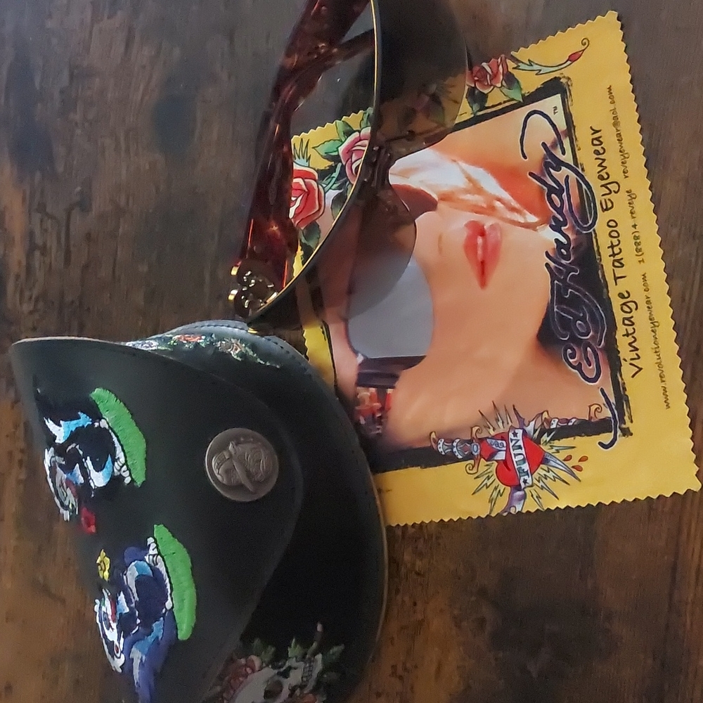 Authentic Ed Hardy sunglasses with case & cleansing cloth.